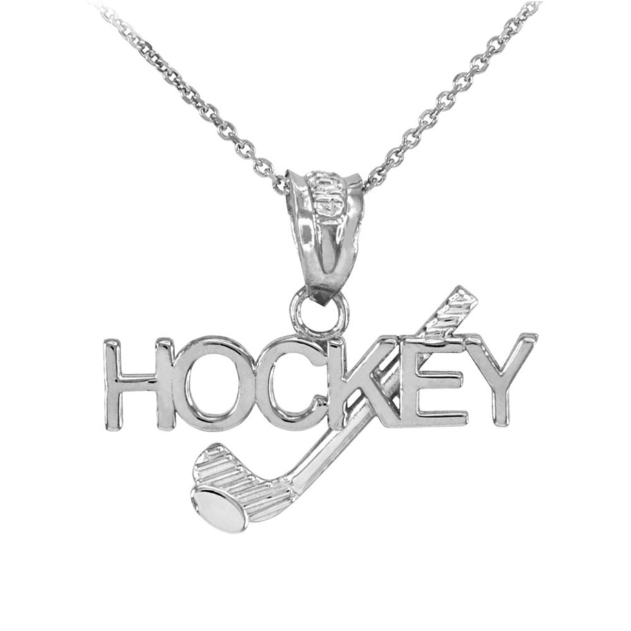 .925 Sterling Silver HOCKEY Sports Charm Pendant Necklace