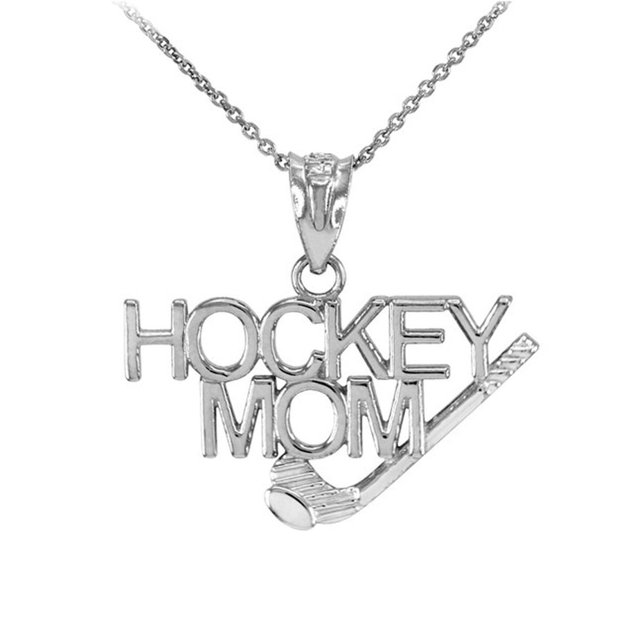 Solid Gold HOCKEY MOM Sports Pendant Necklace (Available in Two Tone Yellow, Rose and White)
