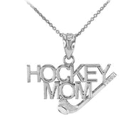 Solid Gold HOCKEY MOM Sports Pendant Necklace (Available in Two Tone Yellow, Rose and White)