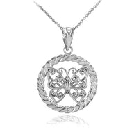 Gold Filigree Butterfly in Circle Rope Pendant Necklace(Available In Yellow/Rose/White Gold)