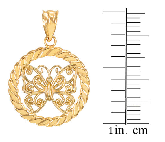 Gold Filigree Butterfly in Circle Rope Pendant Necklace(Available In Yellow/Rose/White Gold)