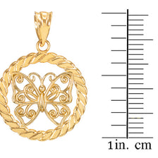 Gold Filigree Butterfly in Circle Rope Pendant Necklace(Available In Yellow/Rose/White Gold)