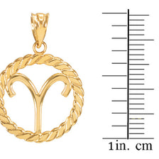 12 Gold Astrological Zodiac Sign in Circle Rope Pendant Necklace (Available in Yellow/Rose/White Gold)