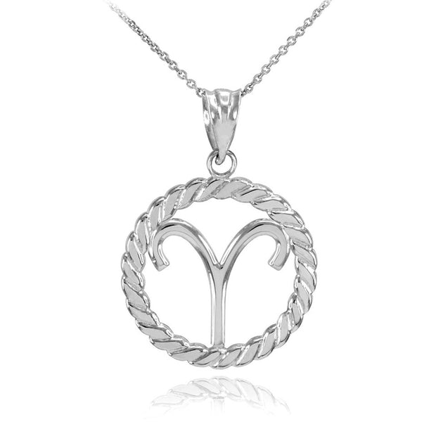 .925 Sterling Silver 12 Astrological Zodiac Sign in Circle Rope Pendant Necklace