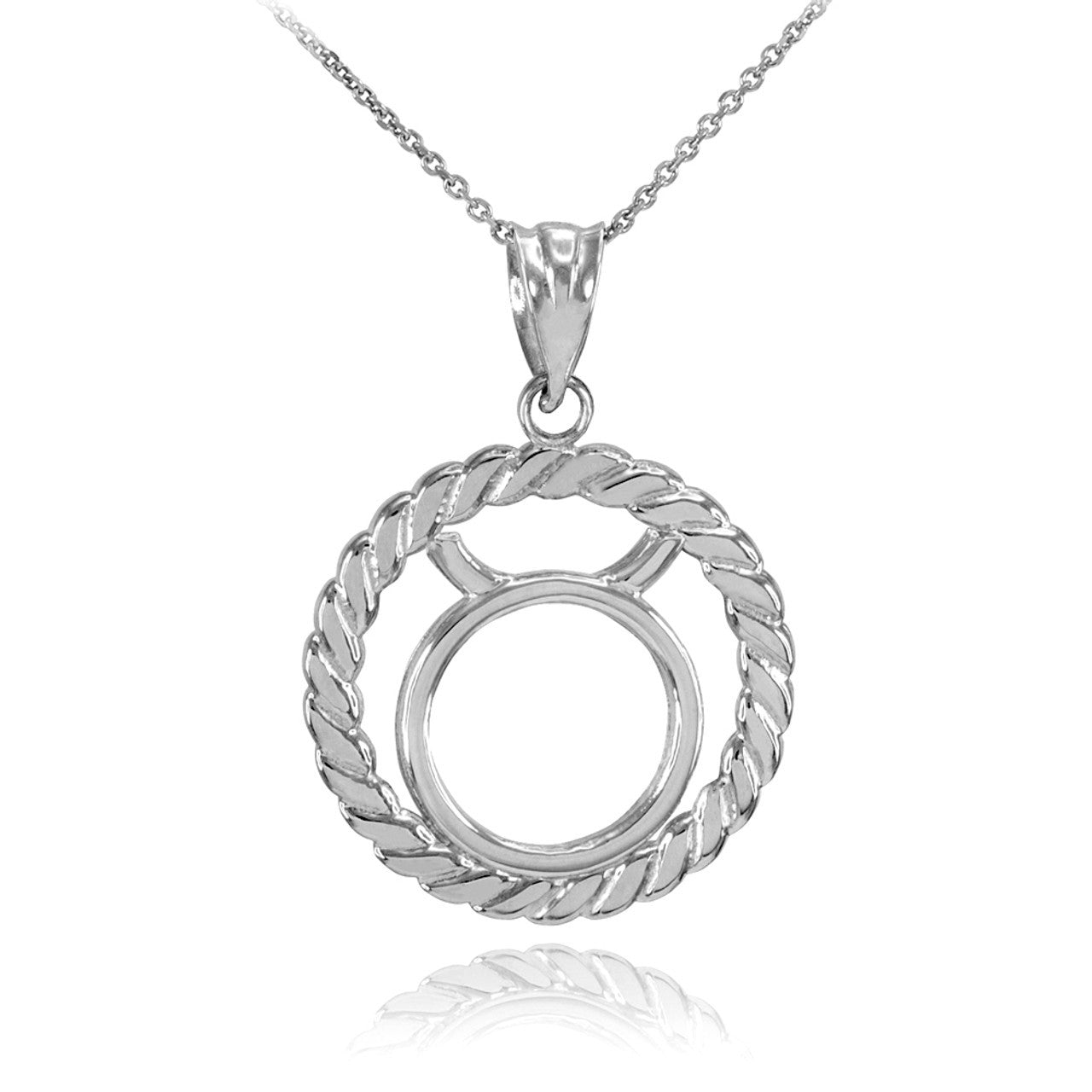 .925 Sterling Silver 12 Astrological Zodiac Sign in Circle Rope Pendant Necklace