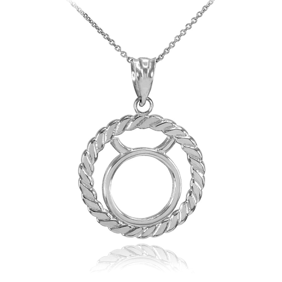 .925 Sterling Silver 12 Astrological Zodiac Sign in Circle Rope Pendant Necklace