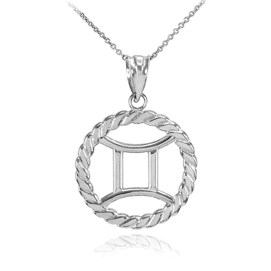 .925 Sterling Silver 12 Astrological Zodiac Sign in Circle Rope Pendant Necklace