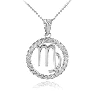 .925 Sterling Silver 12 Astrological Zodiac Sign in Circle Rope Pendant Necklace