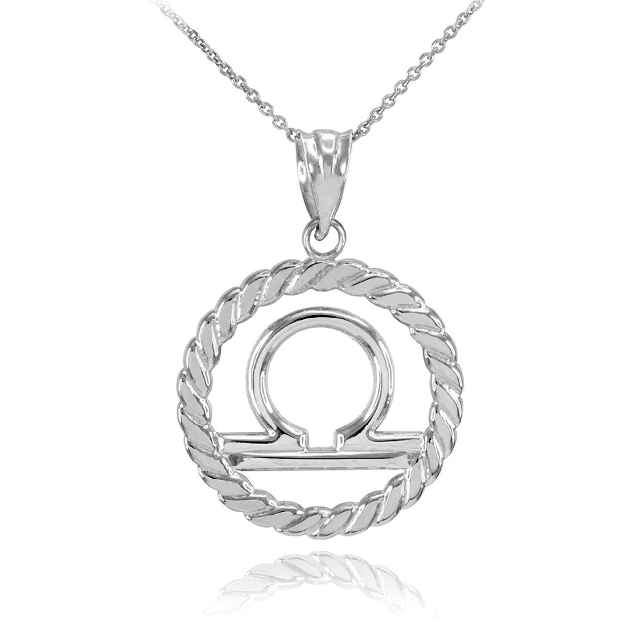 .925 Sterling Silver 12 Astrological Zodiac Sign in Circle Rope Pendant Necklace