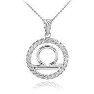 .925 Sterling Silver 12 Astrological Zodiac Sign in Circle Rope Pendant Necklace