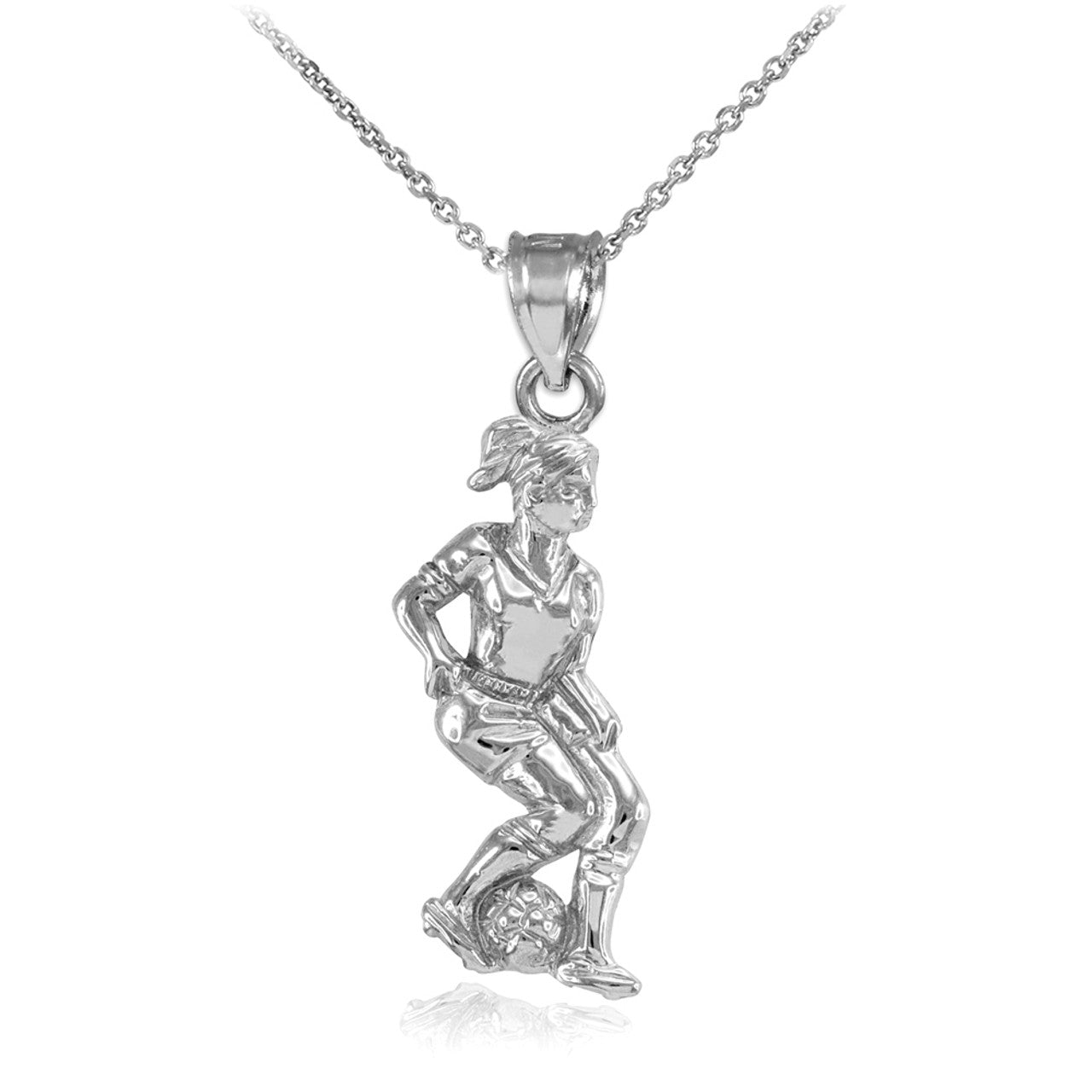 Silver Female Soccer Player Futbol Sports Pendant