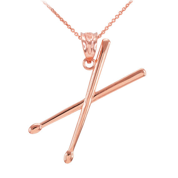 Gold 3D Drum Sticks Pendant Necklace (Available in Yellow/Rose/White Gold)