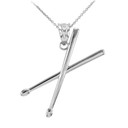 .925 Sterling Silver 3D Drum Sticks Pendant Necklace