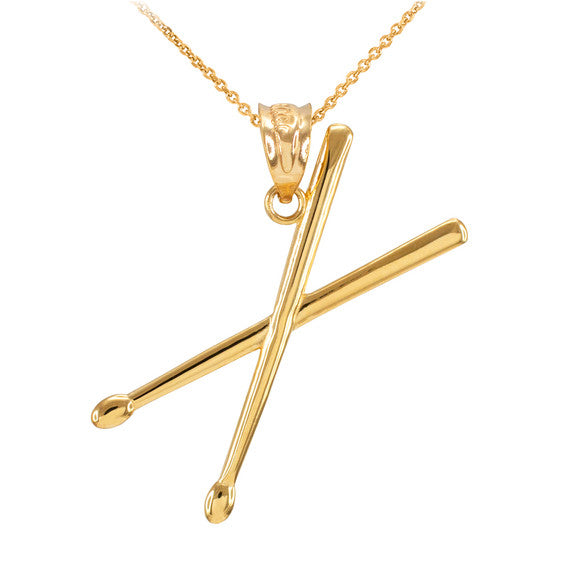 Gold 3D Drum Sticks Pendant Necklace (Available in Yellow/Rose/White Gold)