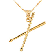 Gold 3D Drum Sticks Pendant Necklace (Available in Yellow/Rose/White Gold)