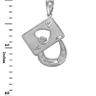 .925 Sterling Silver Lucky Ace Card Horseshoe Pendant Necklace