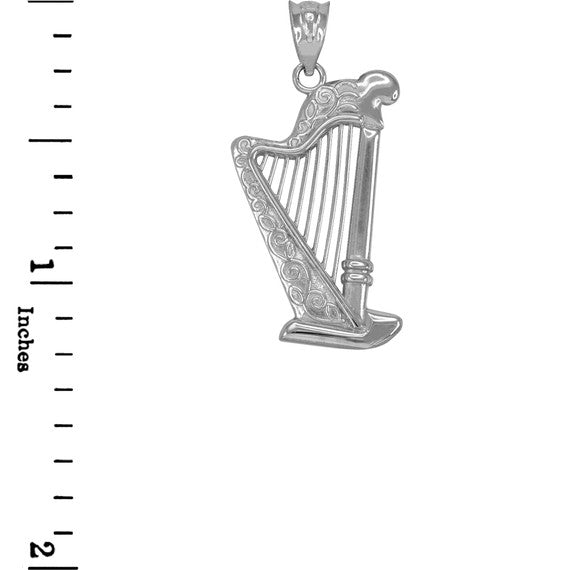 .925 Sterling Silver Harp Pendant Necklace