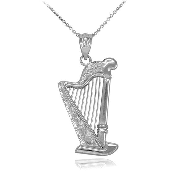 .925 Sterling Silver Harp Pendant Necklace