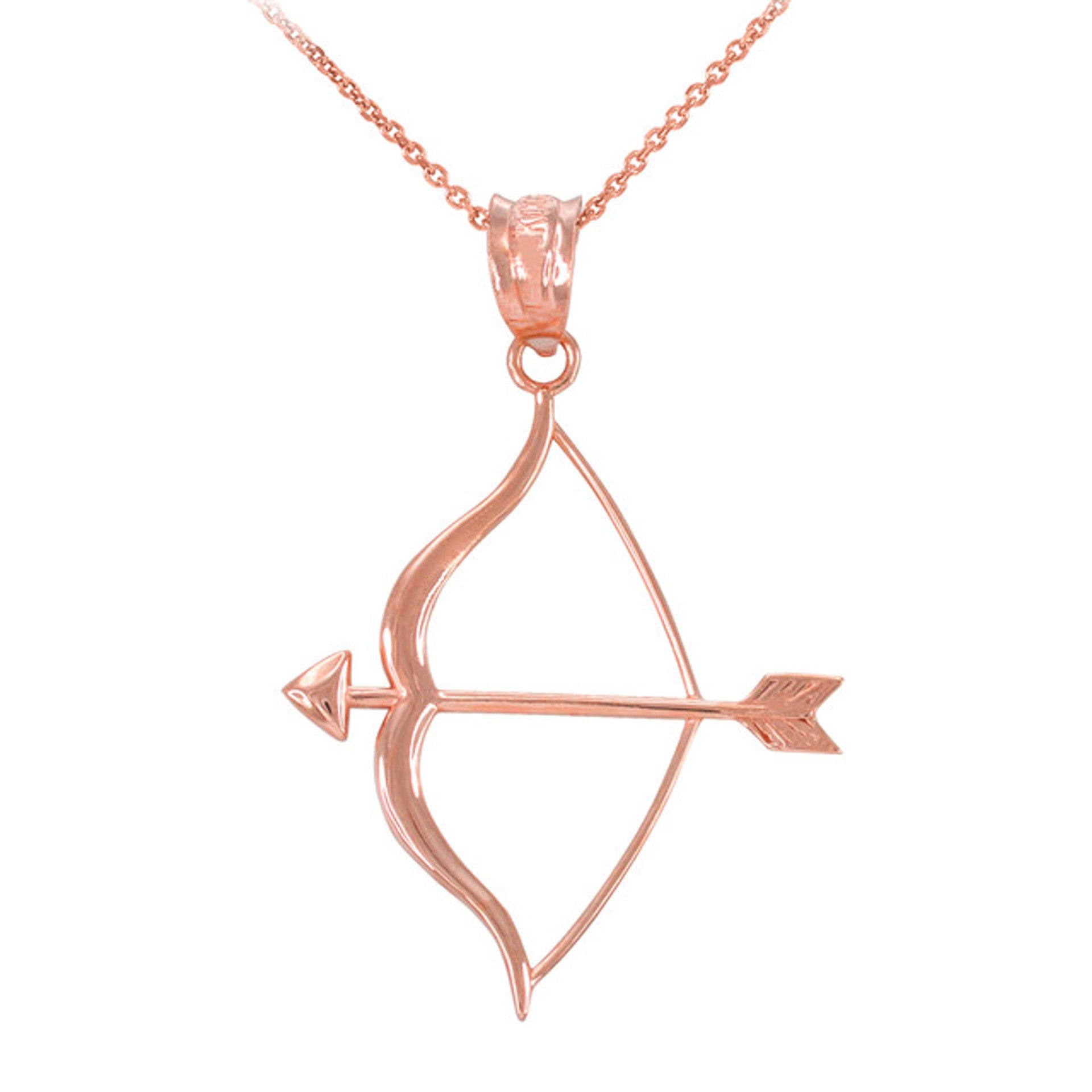 Polished Gold Bow and Arrow Pendant Necklace (Available in Yellow/Rose/White Gold)