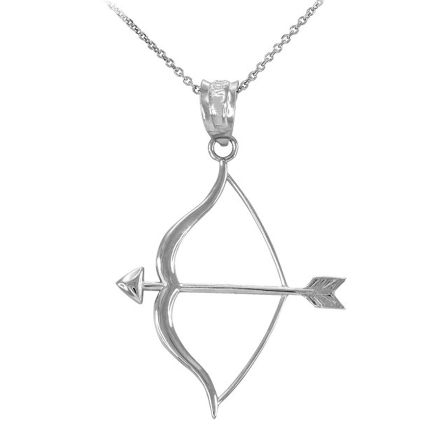 Polished Gold Bow and Arrow Pendant Necklace (Available in Yellow/Rose/White Gold)
