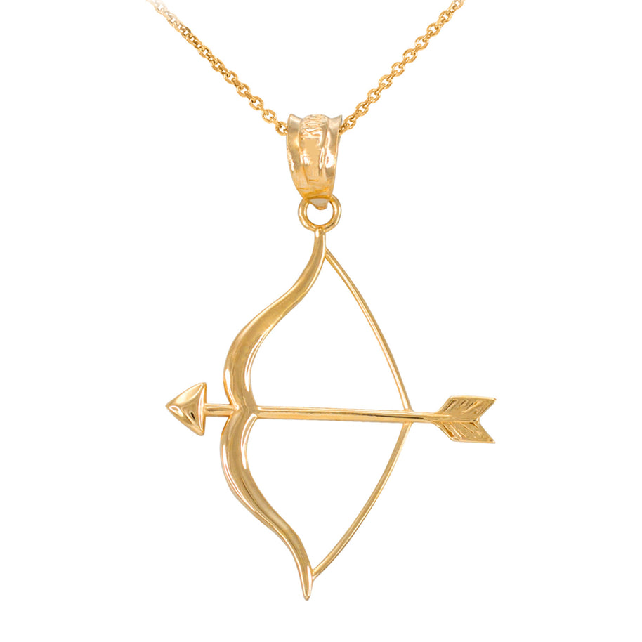 Polished Gold Bow and Arrow Pendant Necklace (Available in Yellow/Rose/White Gold)