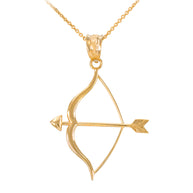 Polished Gold Bow and Arrow Pendant Necklace (Available in Yellow/Rose/White Gold)