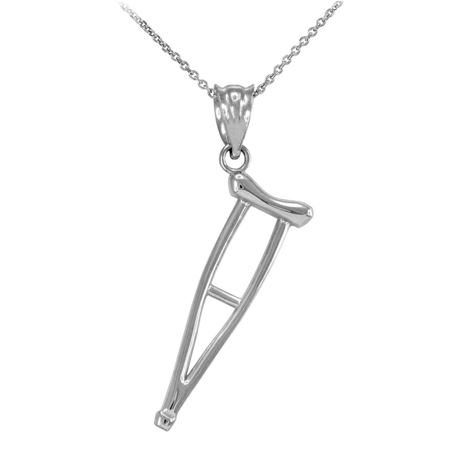 .925 Sterling Silver Medical Recovery Crutch Pendant Necklace
