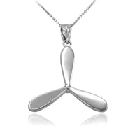 Polished Sterling Silver Airplane Propeller Pendant Necklace