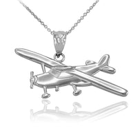 .925 Sterling Silver Airplane Pendant Necklace