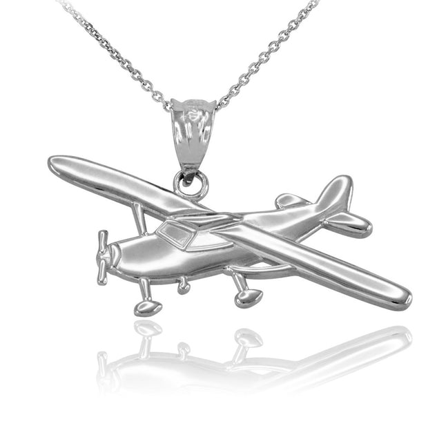 .925 Sterling Silver Airplane Pendant Necklace