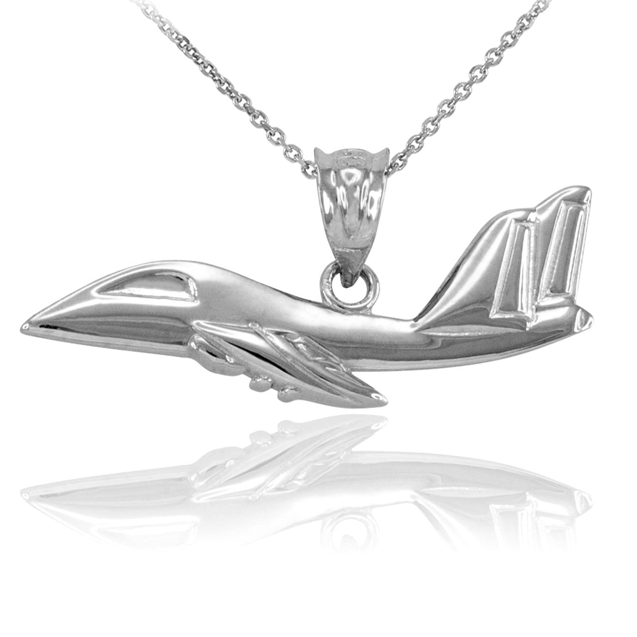 .925 Sterling Silver Jet Airplane Pendant Necklace