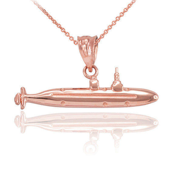 Polished Solid Gold Submarine Boat Pendant Necklace (Available in Yellow/Rose/White Gold)