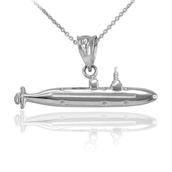 Polished Solid Gold Submarine Boat Pendant Necklace (Available in Yellow/Rose/White Gold)