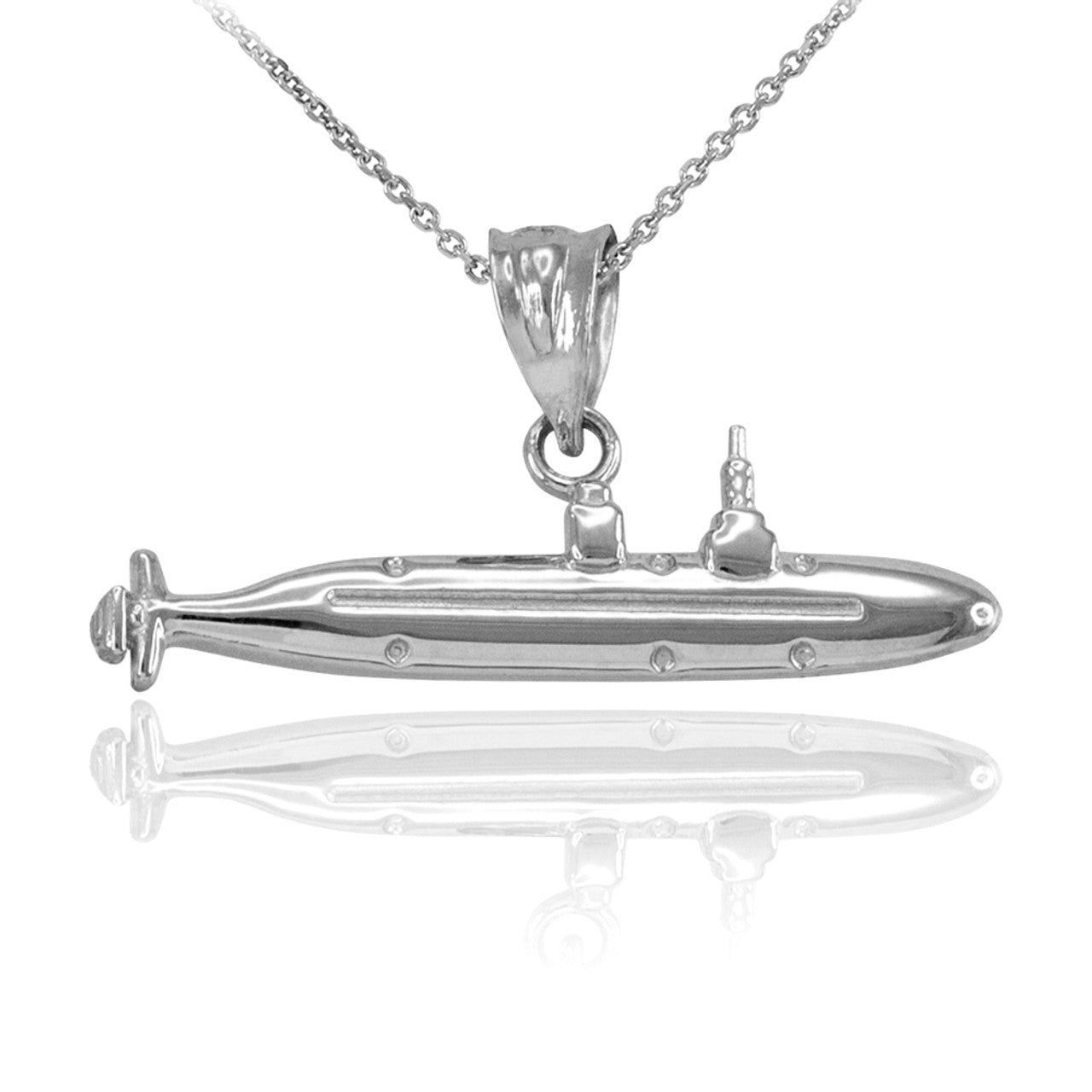 .925 Sterling Silver Submarine Boat Pendant Necklace