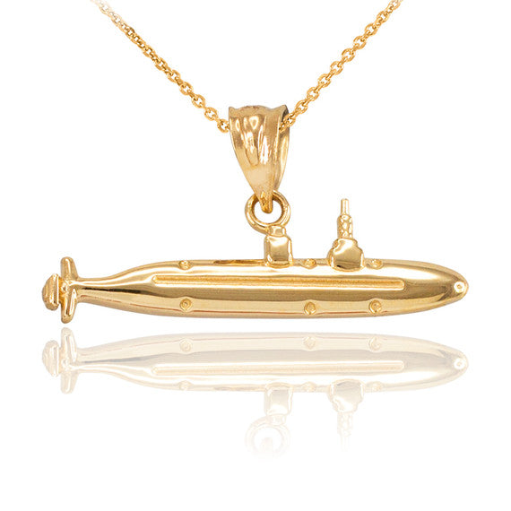 Polished Solid Gold Submarine Boat Pendant Necklace (Available in Yellow/Rose/White Gold)