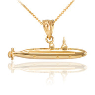 Polished Solid Gold Submarine Boat Pendant Necklace (Available in Yellow/Rose/White Gold)