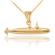 Polished Solid Gold Submarine Boat Pendant Necklace (Available in Yellow/Rose/White Gold)