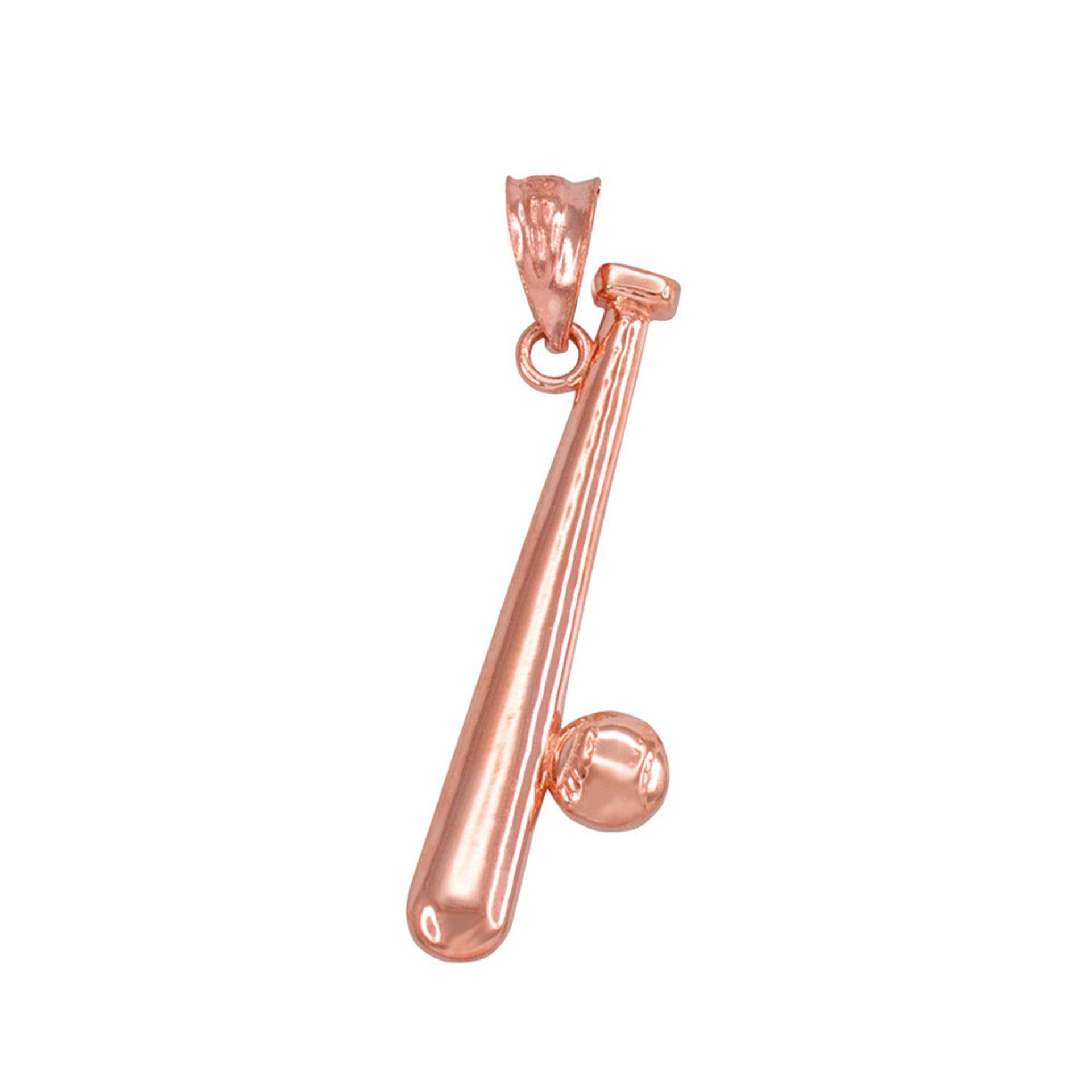 Solid Gold Polished Baseball and Bat Pendant Necklace (Available in Yellow/Rose/White Gold)
