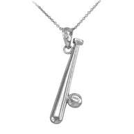 Solid Gold Polished Baseball and Bat Pendant Necklace (Available in Yellow/Rose/White Gold)