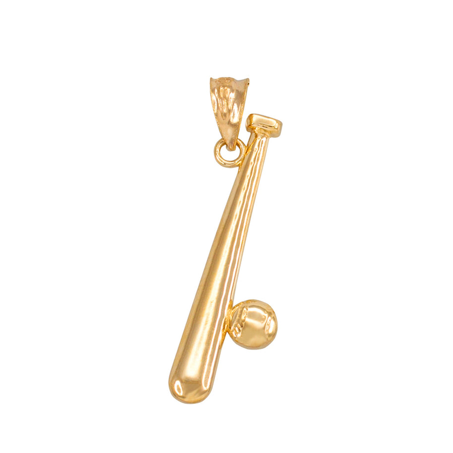Solid Gold Polished Baseball and Bat Pendant Necklace (Available in Yellow/Rose/White Gold)