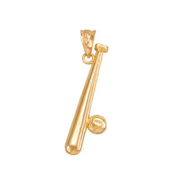Solid Gold Polished Baseball and Bat Pendant Necklace (Available in Yellow/Rose/White Gold)