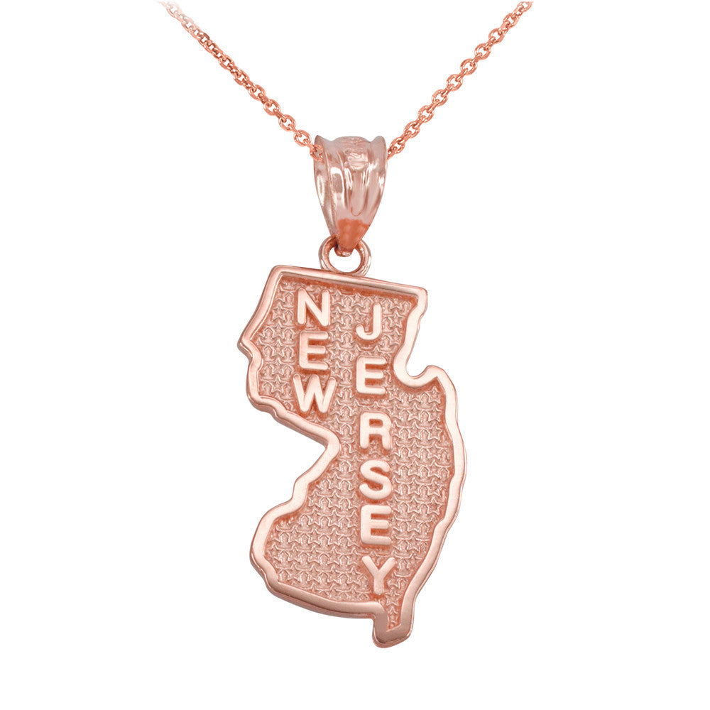 Solid Gold New Jersey State Map Pendant Necklace (Available In Yellow/Rose/White Gold)