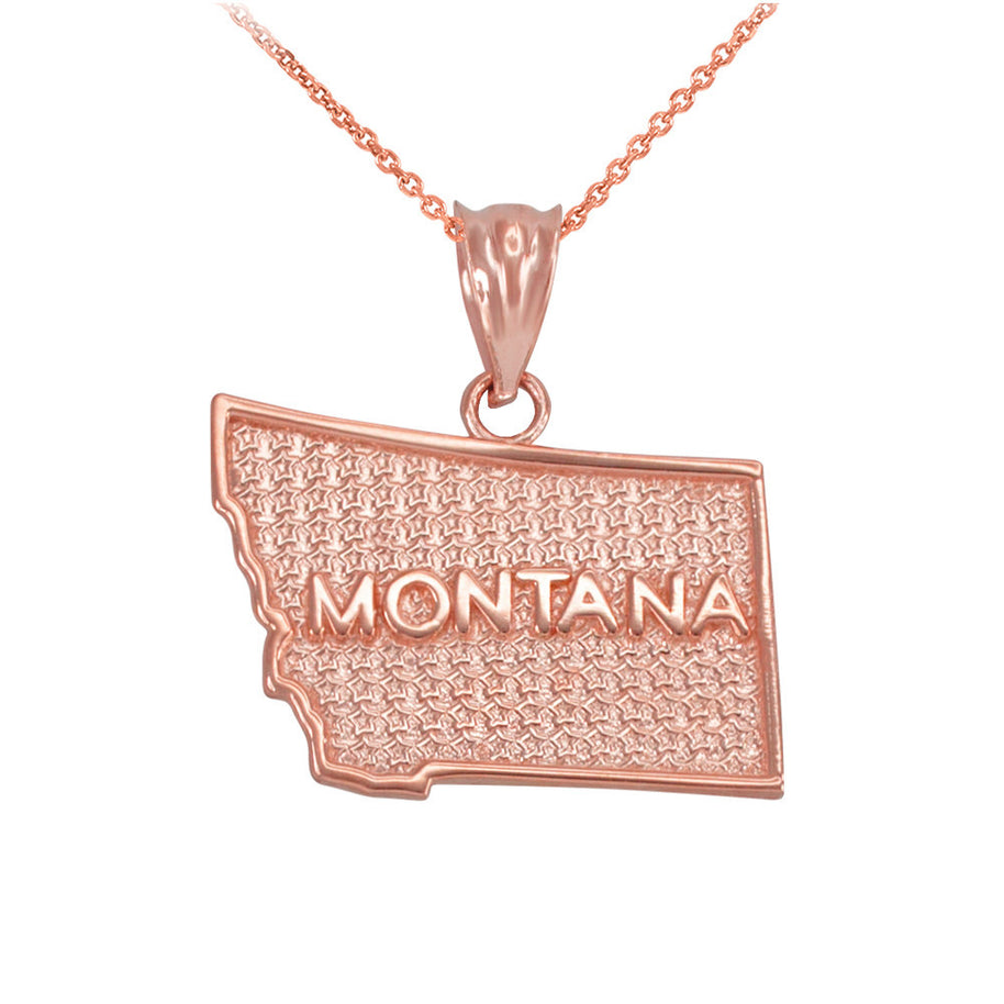 Gold Montana State Map Pendant Necklace(Available in Yellow/Rose/White Gold)