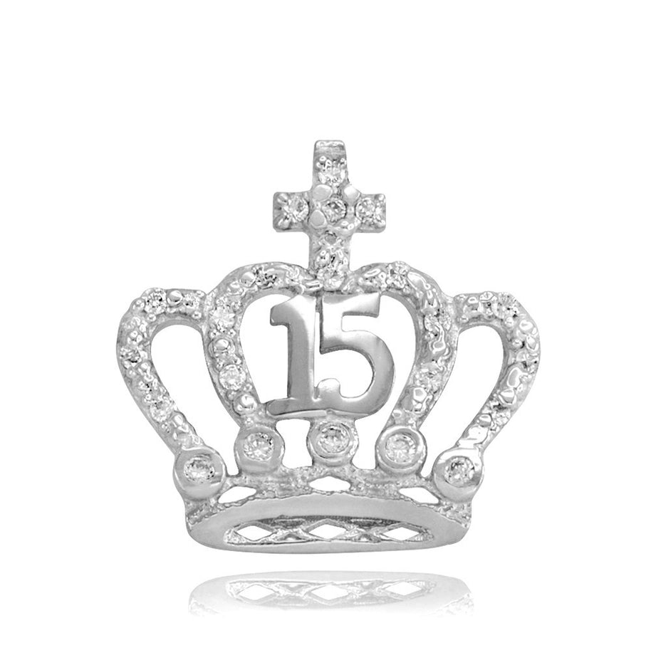 Two-Tone Gold Cubic Zirconia Crown 15 Años Cross Quinceañera Pendant Necklace(Available in Yellow/Rose/White)