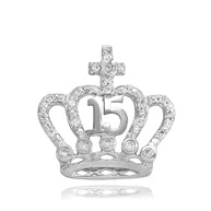 Two-Tone Gold Cubic Zirconia Crown 15 Años Cross Quinceañera Pendant Necklace(Available in Yellow/Rose/White)