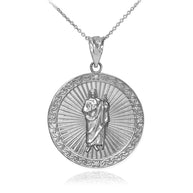 Sterling Silver St Jude CZ Medal Pendant Necklace