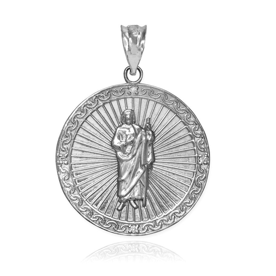 Sterling Silver St Jude CZ Medal Pendant Necklace