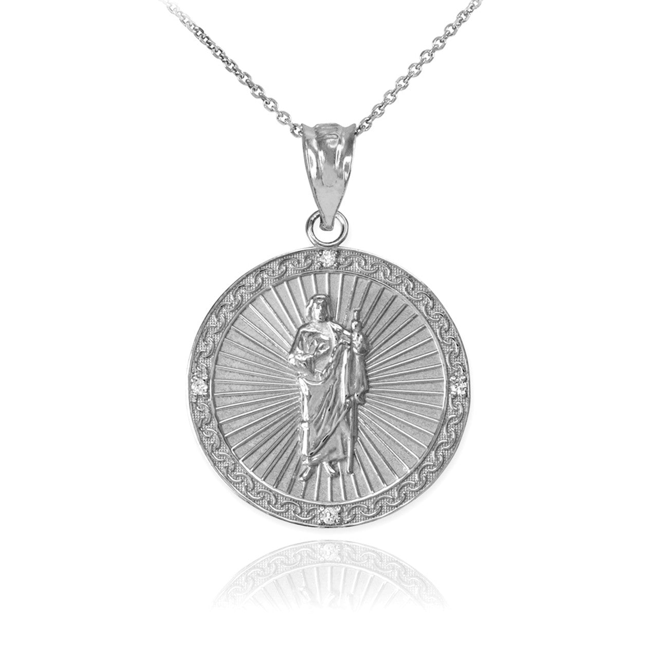 Sterling Silver St Jude CZ Disc Engravable Pendant Necklace