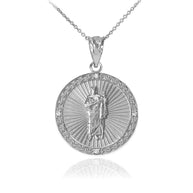 Sterling Silver St Jude CZ Disc Engravable Pendant Necklace