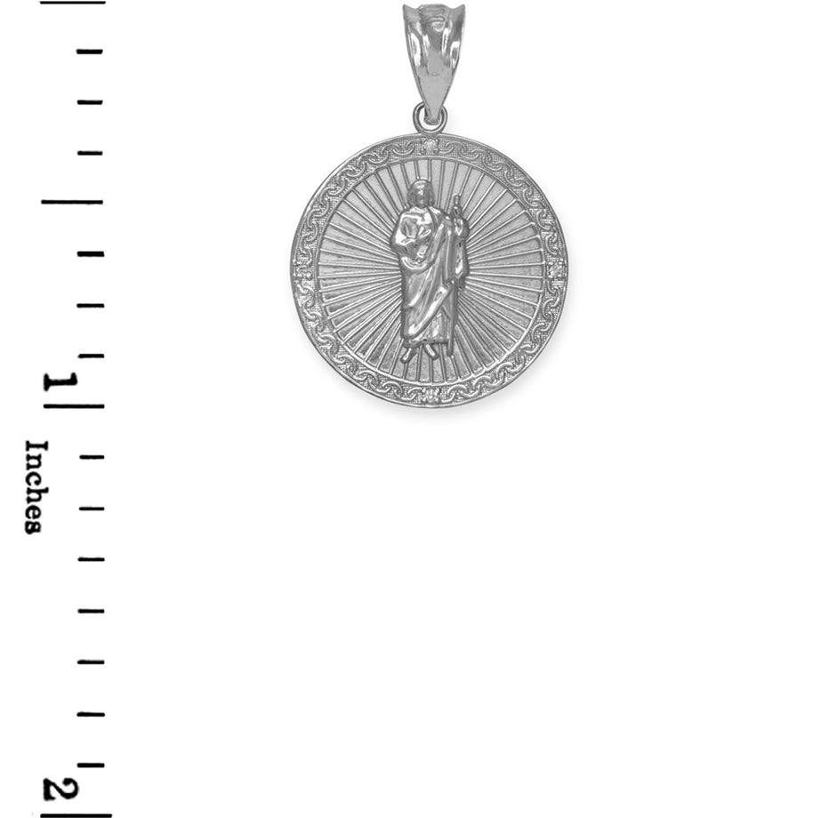 Sterling Silver St Jude CZ Disc Engravable Pendant Necklace